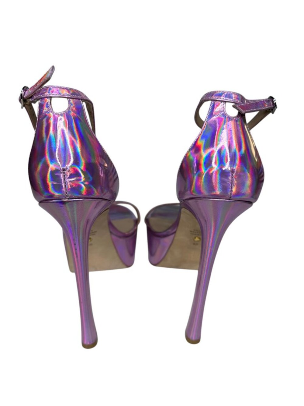 Stuart Weitzman Nudist Curve Platform Heels in Iridescent Pink. 10 - Picture 5 of 8